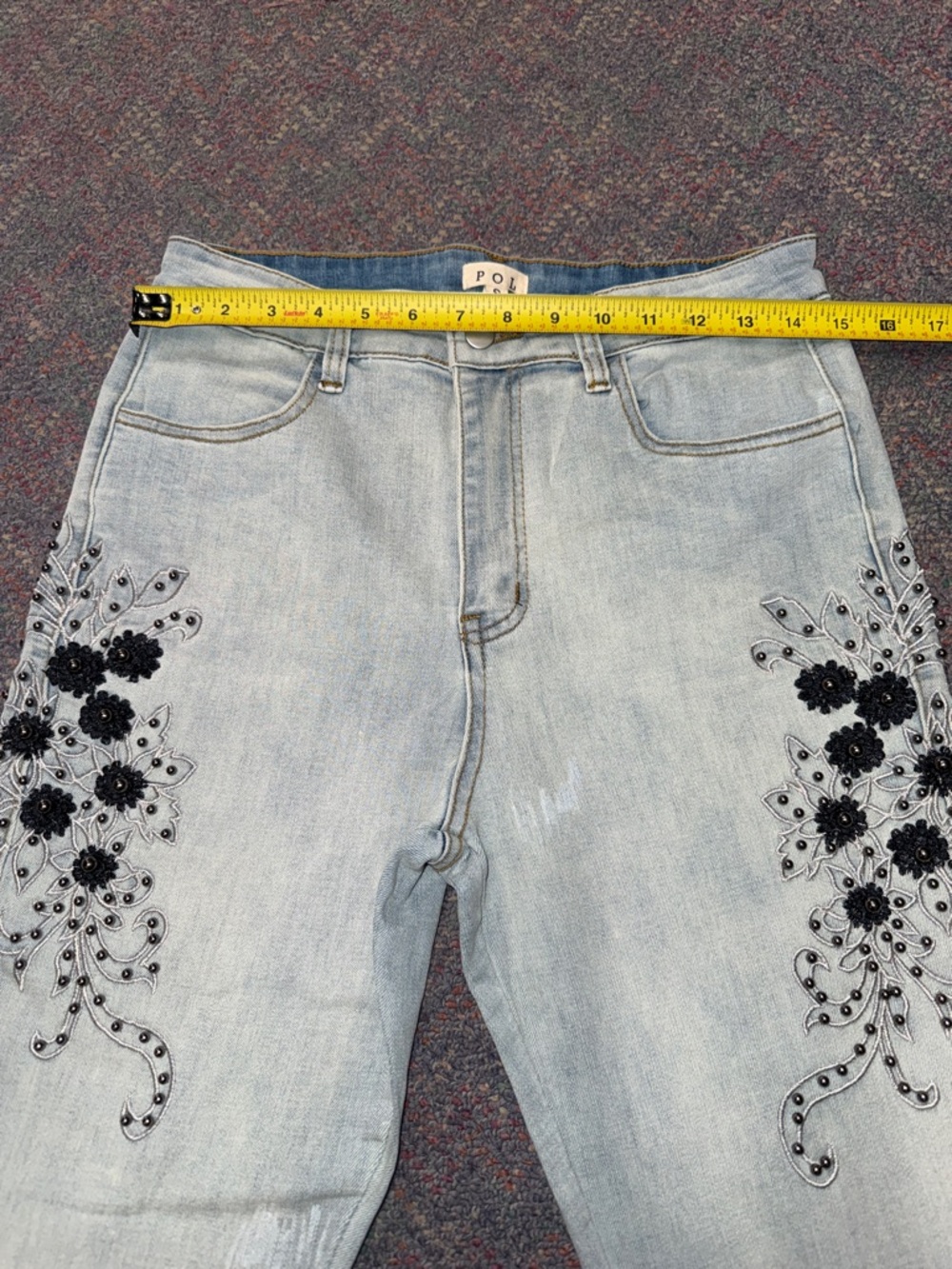 🌹The Indigo" Embroidered, Studded Floral Boot Cut Jeans - Picture 8 of 12